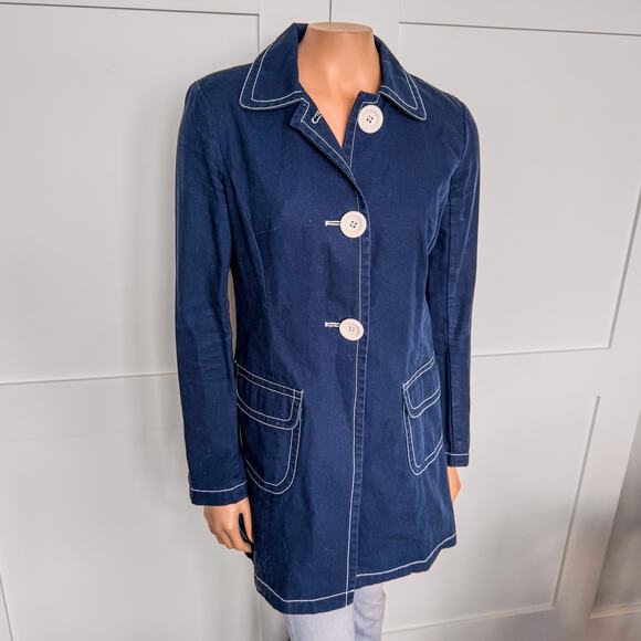 Libertine for Target, Navy Trench Coat/Jacket w/ Oversized Buttons-Women’s Small - Picture 2 of 9